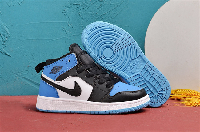 Youth Running Weapon Air Jordan 1 Black/White/Blue Shoes 0150